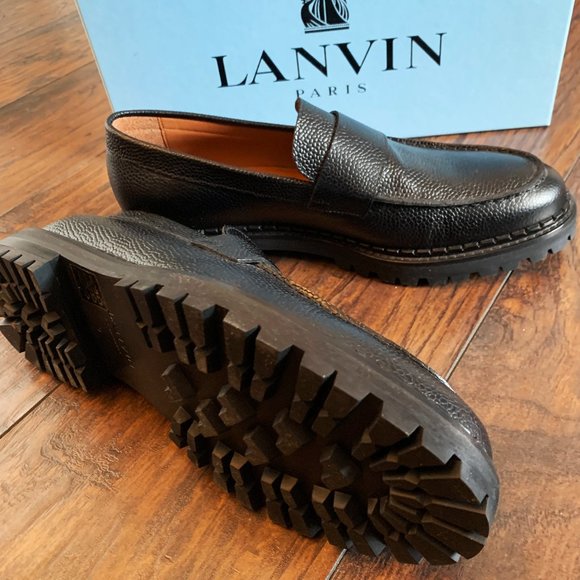 Lanvin NEW Mens Penny Loafers US 10 Black Grained Leather Chunky Derby Lug Sole main image 5